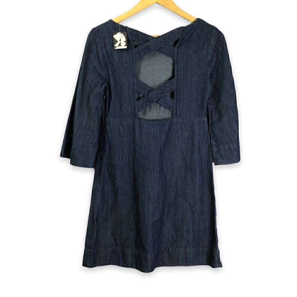 Urban Outfitters Cooperative Denim Mini Shift Dress Criss Cross Back Cutout